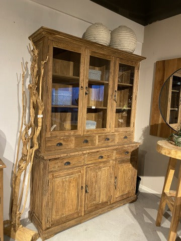 Vitrine Massivholz, Buffetschrank Teakholz, Geschirrschrank Teak Schrank,   Breite 150 cm