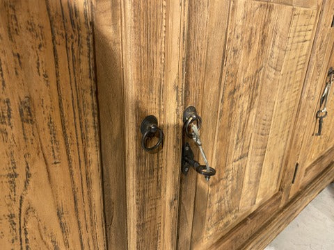 Vitrine Massivholz, Buffetschrank Teakholz, Geschirrschrank Teak Schrank,   Breite 150 cm