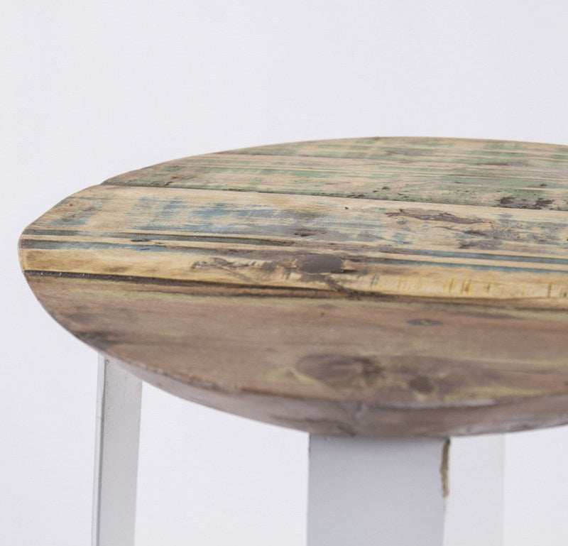 Hocker aus Metall und Massivholz im Industriedesign, Höhe 45 cm