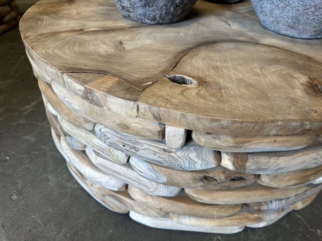 Couchtisch rund Massivholz, runder Couchtisch Holz, Durchmesser 80 cm