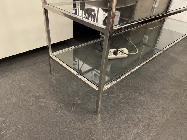Konsole Silber, Wandtisch Regal Glas-Metall, Glas Regal Metall, Breite 140 cm