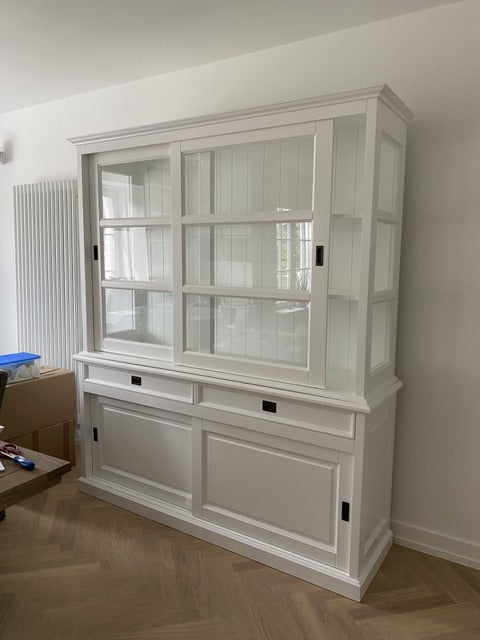 Geschirrschrank weiß Landhaus, Vitrinenschrank weiß Landhausstil, Buffetschrank weiß Landhaus, Breite 186 cm