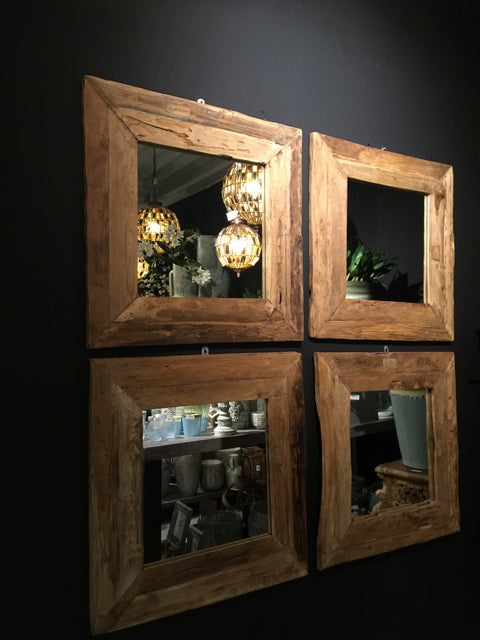 Spiegel Massivholz Teak, Wandspiegel, Maße 80 x 80 cm