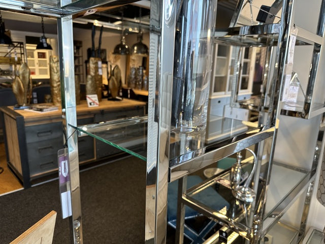 Bücherregal Silber, Metall Regal Silber, Regal Glas-Metall Silber, Glasregal verchromt, Breite 220 cm