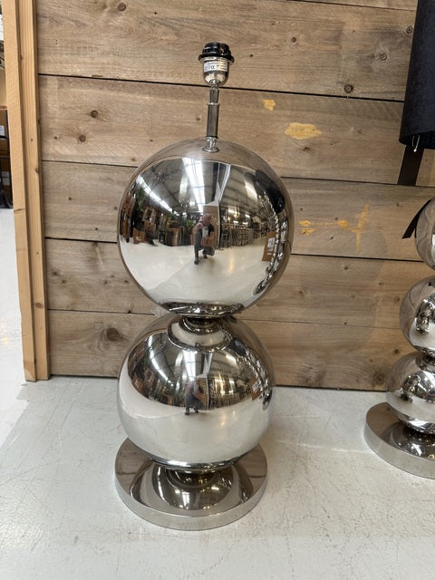 Table lamp silver metal, table lamp metal-silver, table lamp with black lampshade, height 77 cm