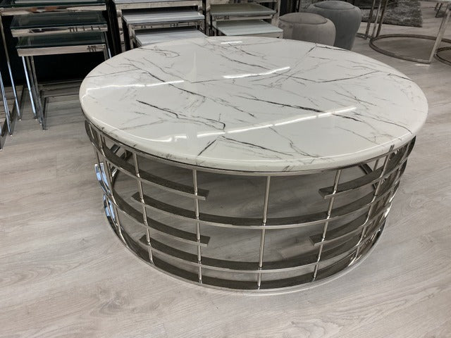 Couchtisch Silber rund, runder Couchtisch Metallgestell, Durchmesser 100 cm