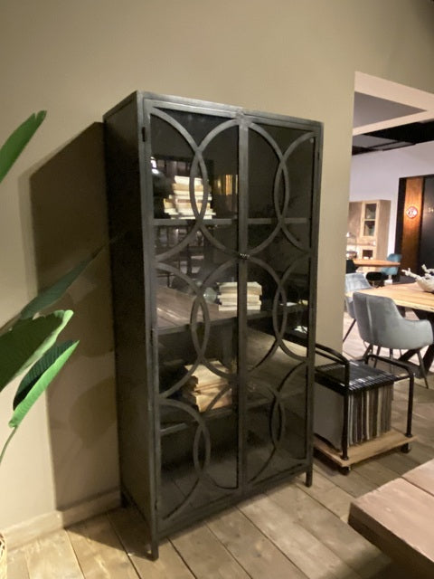 Sideboard schwarz Metall-Glas, Anrichte schwarz Metall, Breite 200 cm