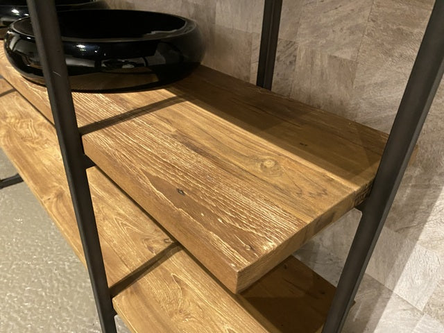 Regal Teakholz Metall-Gestell, Bücherregal Metall-Rahmen Massivholz, Breite 155 cm
