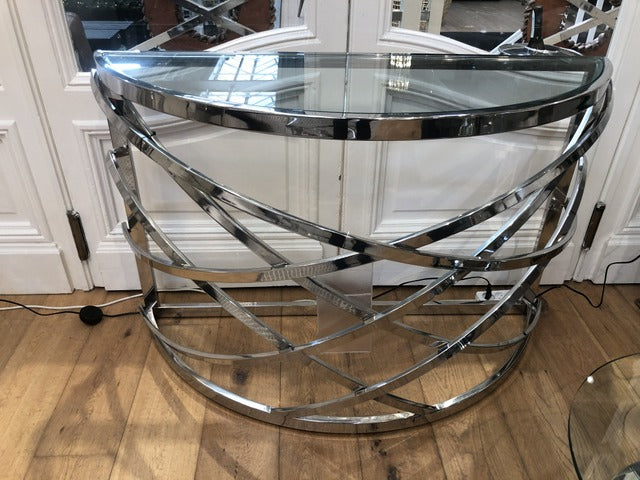 Konsole verchromt Glas, Wandtisch verchromt Metall und Glas, Konsole Glas, Breite 120 cm
