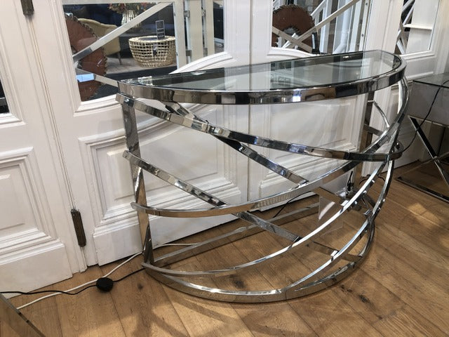 Konsole verchromt Glas, Wandtisch verchromt Metall und Glas, Konsole Glas, Breite 120 cm