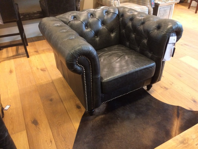 Chesterfield Sofa schwarz Echtleder