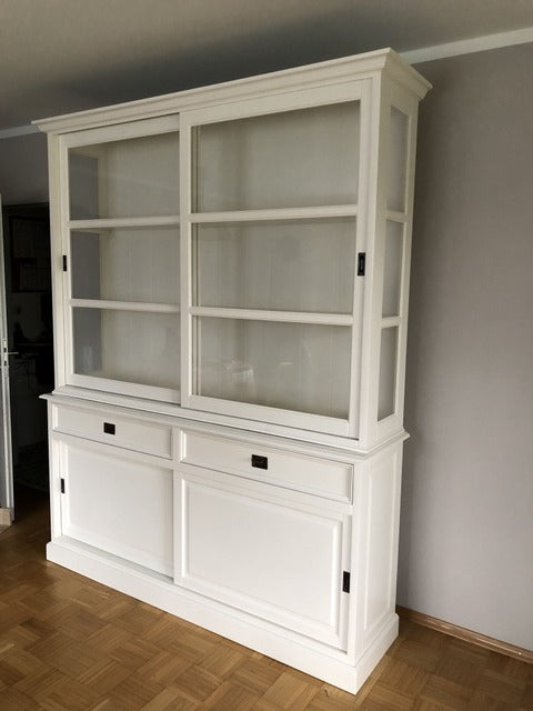 Geschirrschrank weiß Landhaus, Vitrinenschrank weiß Landhausstil, Buffetschrank weiß Landhaus, Breite 186 cm