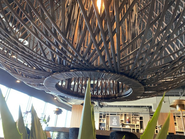 Pendelleuchte schwarz, Hängeleuchte schwarz Bambus, Leuchte schwarz, Durchmesser 100 cm