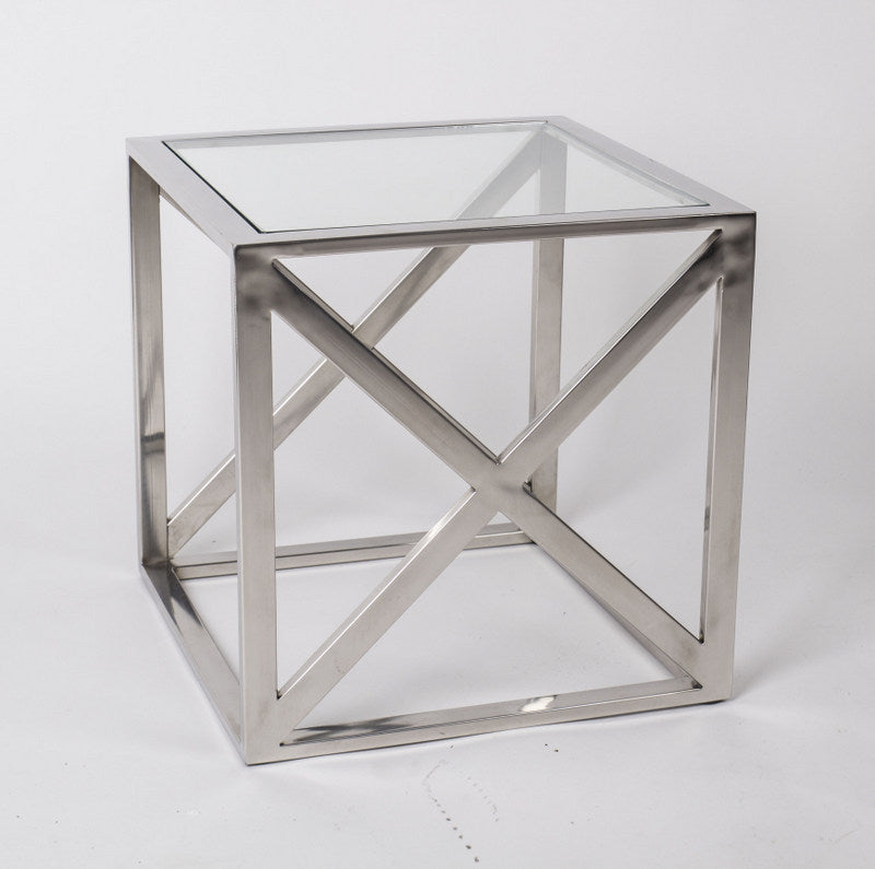 Beistelltisch verchromt aus Metall und Glas, Beistelltisch Silber Maße 40 x 40 cm