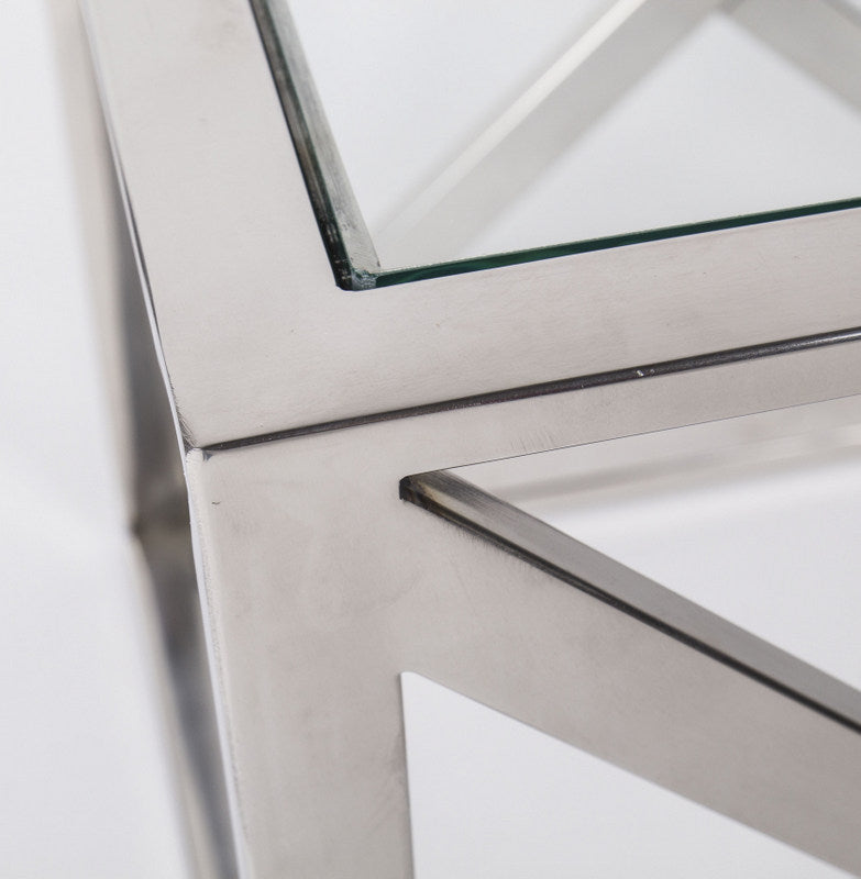 Beistelltisch verchromt aus Metall und Glas, Beistelltisch Silber Maße 40 x 40 cm