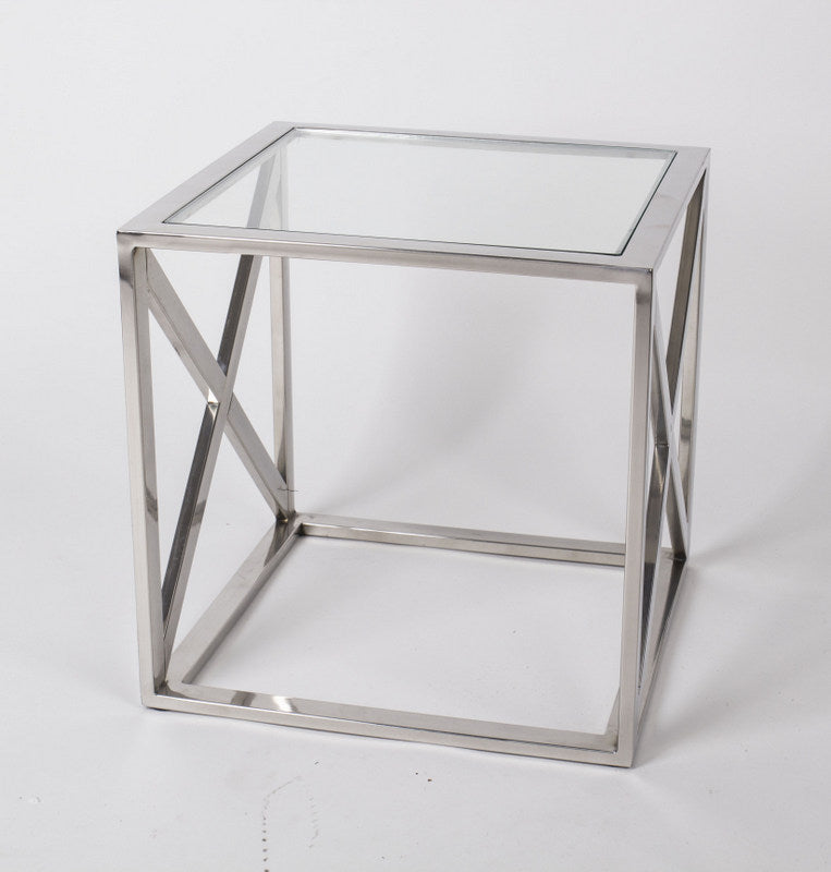 Beistelltisch verchromt aus Metall und Glas, Beistelltisch Silber Maße 40 x 40 cm
