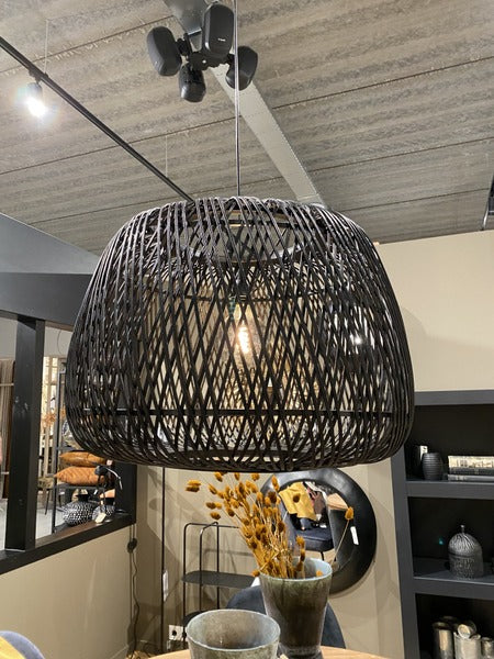 Pendelleuchte schwarz, Hängeleuchte schwarz Bambus, Leuchte schwarz, Durchmesser 100 cm