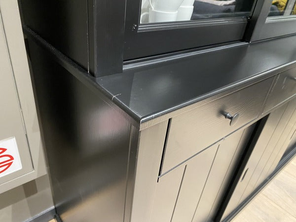 Vitrinenschrank schwarz, Geschirrschrank schwarz Landhaus, Vitrine schwarz Landhausstil, Buffetschrank schwarz, Breite 166 cm
