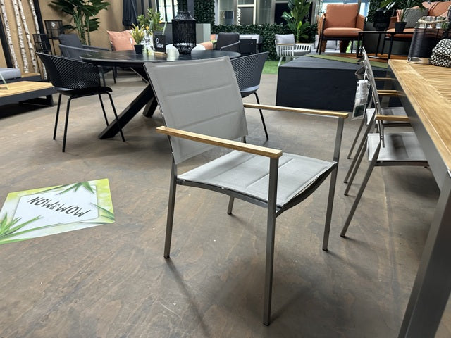 Ausziehtisch Edelstahl, Gartentisch Edelstahl Teakholz Tischplatte, Gartentisch Edelstahl, Länge 152-210 cm