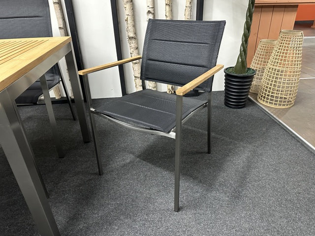 Ausziehtisch Edelstahl, Gartentisch Edelstahl Teakholz Tischplatte, Gartentisch Edelstahl, Länge 152-210 cm