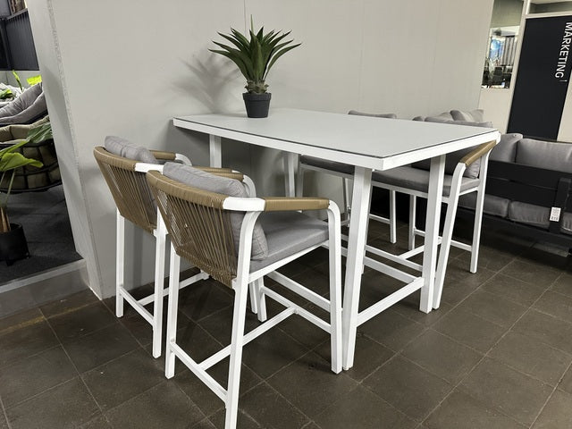 Gartenbarstuhl weiß Aluminium, Outdoor Barstuhl weiß-grau, Metall Barstuhl weiß