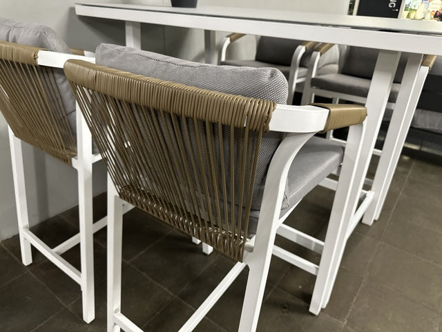 Gartenbarstuhl weiß Aluminium, Outdoor Barstuhl weiß-grau, Metall Barstuhl weiß