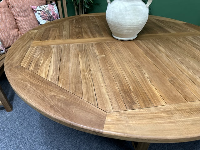 Gartentisch Massivholz, runder Gartentisch Teakholz massiv, Gartenesstisch rund Holz, Durchmesser 180 cm