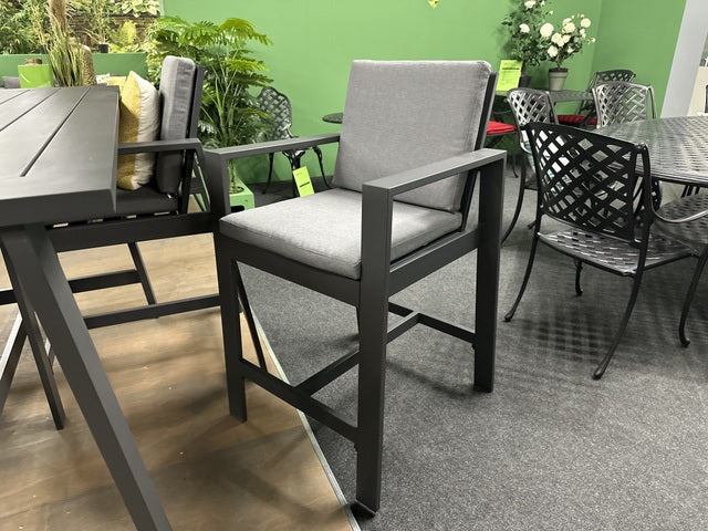 5 teiliges Set Gartenbartisch mit vier Barstühlen anthrazit, Outdoor Bartisch anthrazit mit vier Barstühlen