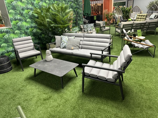 Gartensitzgruppe anthrazit, Set 4 teiliges Loungeset anthrazit