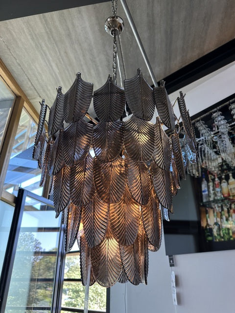 Hängelampe verdunkeltes Glas, Pendelleuchte Glas Silber, Durchmesser 62 cm