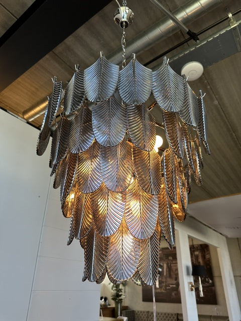 Hängelampe verdunkeltes Glas, Pendelleuchte Glas Silber, Durchmesser 62 cm