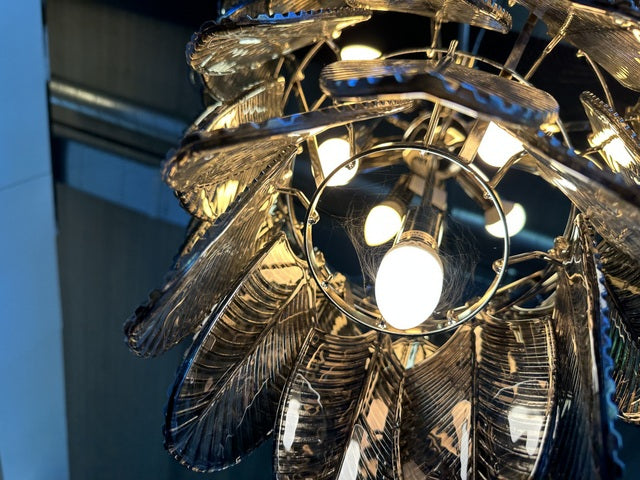 Hängelampe verdunkeltes Glas, Pendelleuchte Glas Silber, Durchmesser 62 cm