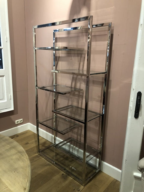 Regal Silber Glas Metall, Bücherregal, Metall-Regal Silber, Maße 90x180 cm