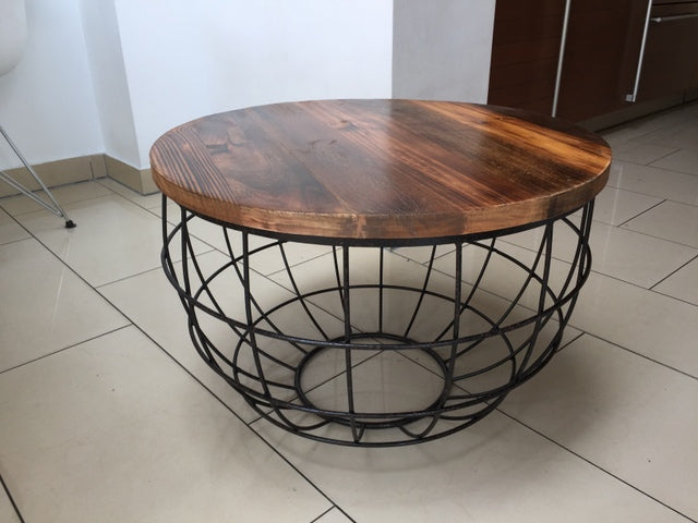 Couchtisch rund Rost-Naturholz, Beistelltisch Korb, Durchmesser 60 cm