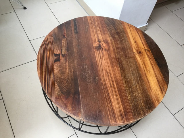 Couchtisch rund Rost-Naturholz, Beistelltisch Korb, Durchmesser 60 cm