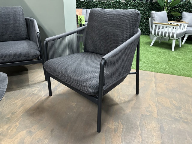 Set 4 teiliges Loungeset schwarz, Gartensofa schwarz-anthrazit, Gartensessel anthrazit, Loungeset anthrazit