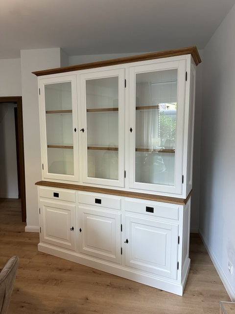 Buffetschrank weiß, Geschirrschrank weiß Landhausstil, Vitrine weiß Landhaus, Breite 185 cm