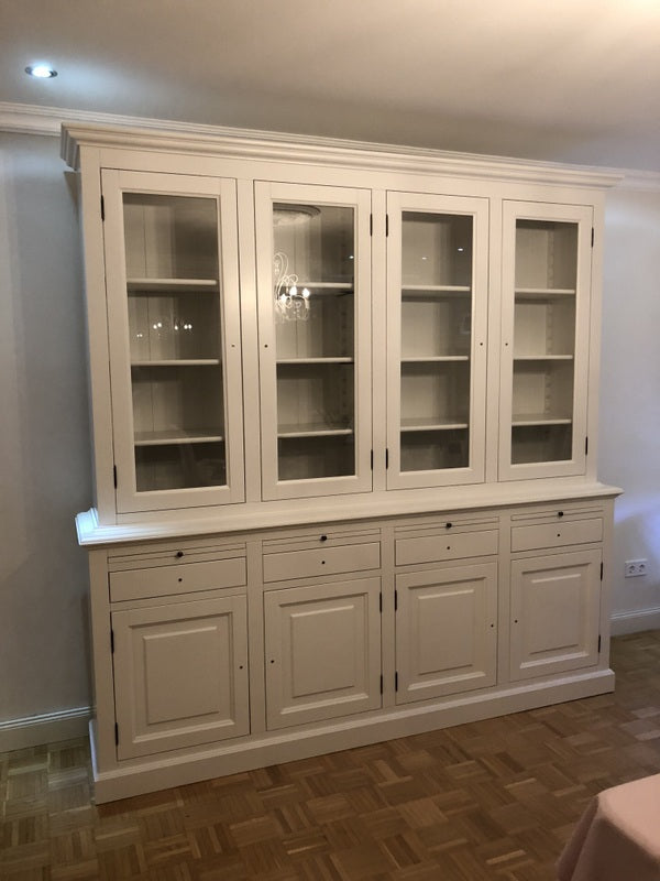 Vitrinen weiß Landhausstil,  Wohnzimmerschrank weiß Landhaus, Buffetschrank weiß, Breite 230 cm