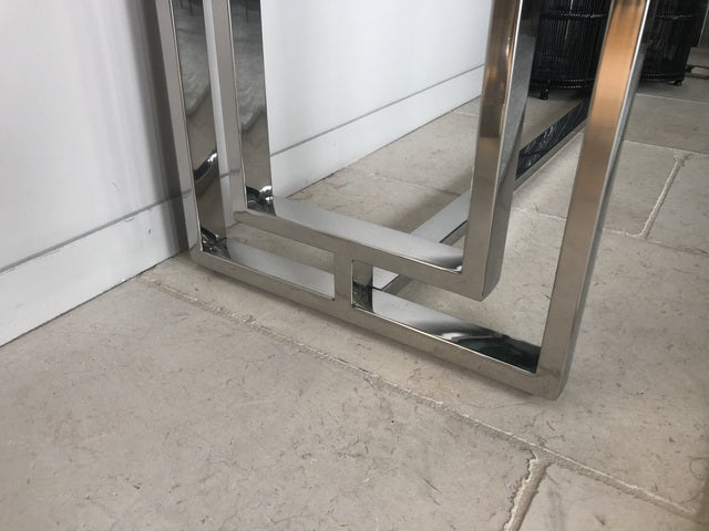 Konsole verchromt Glasplatte, Wandtisch Silber, Konsole Metall Glas, Sideboard Silber Glas, Breite 150 cm