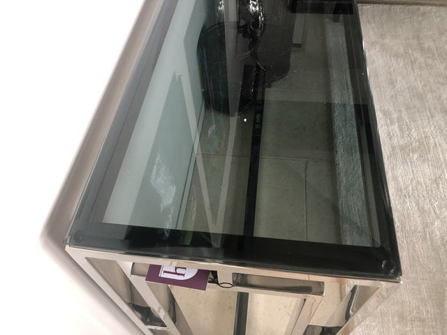 Konsole verchromt Glasplatte, Wandtisch Silber, Konsole Metall Glas, Sideboard Silber Glas, Breite 150 cm