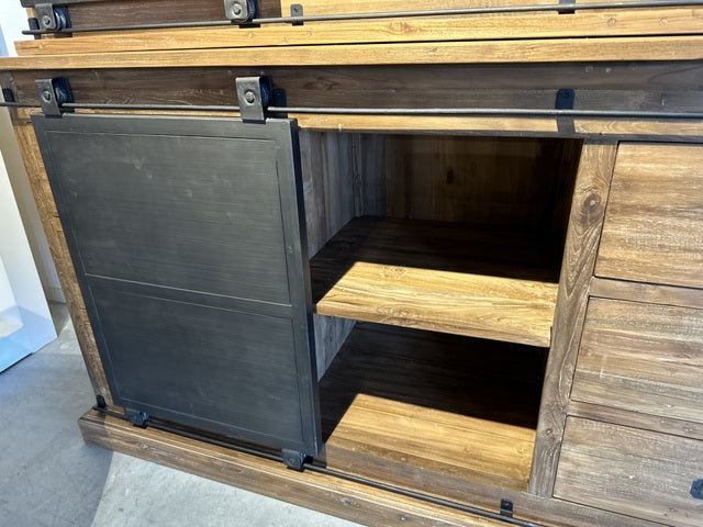 Vitrine  Naturholz-braun Teakholz, Wohnzimmerschrank  Massivholz,  Breite 150 cm