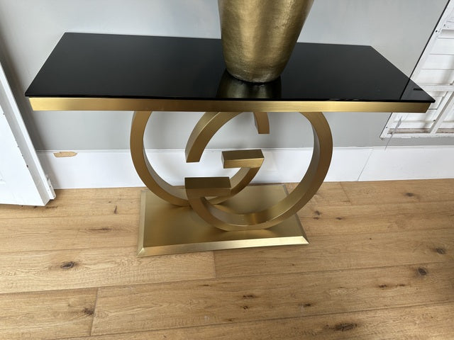 Konsole schwarz-Gold, Wandtisch Gold Glas, Breite 120 cm