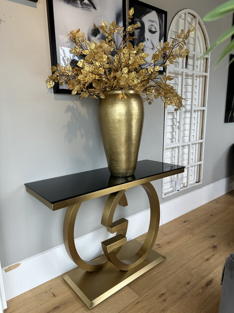 Konsole schwarz-Gold, Wandtisch Gold Glas, Breite 120 cm