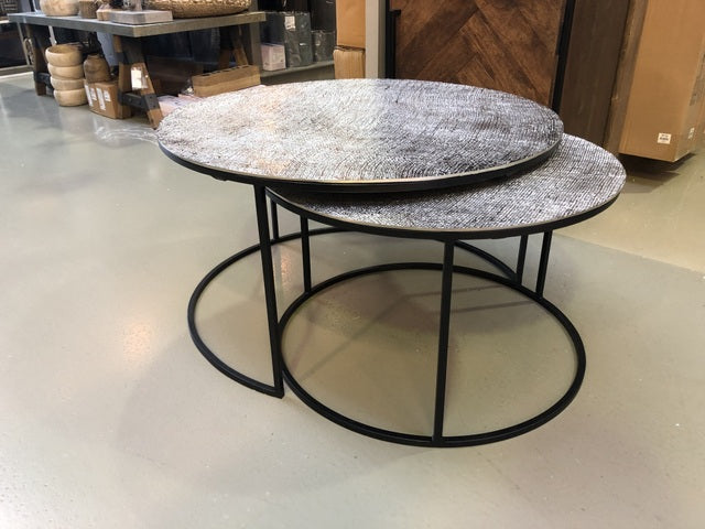 Couchtisch Silber schwarz Metall, 2er Set Couchttisch schwarz-Silber, Durchmesser 65-75 cm