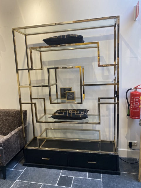 Regal Gold gebleicht, Metall Regal mit Schubladen, Breite 150 cm