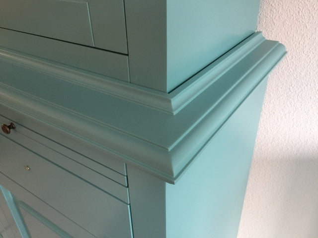 Vitrine türkis Landhaus, Geschirrschrank Landhaus, Vitrinenschrank Landhausstil, andere Farbe optional wählbar, Breite 126 cm