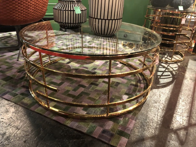 Couchtisch Gold rund, runder Tisch Gold, Couchtisch Glas Metall, Durchmesser 100 cm