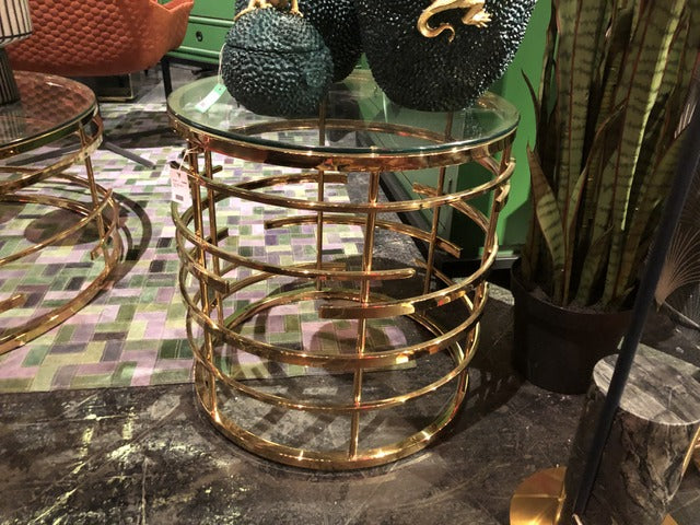 Couchtisch Gold rund, runder Tisch Gold, Couchtisch Glas Metall, Durchmesser 100 cm
