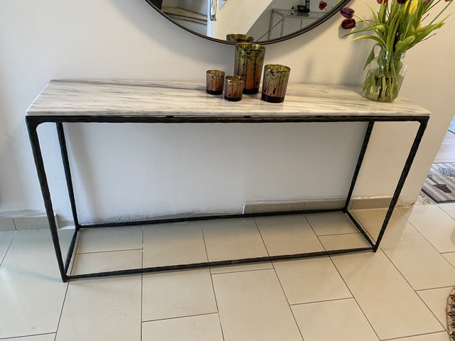 Konsole Marmor,  Konsole Schmiedeeisen schwarz, Breite 150 cm