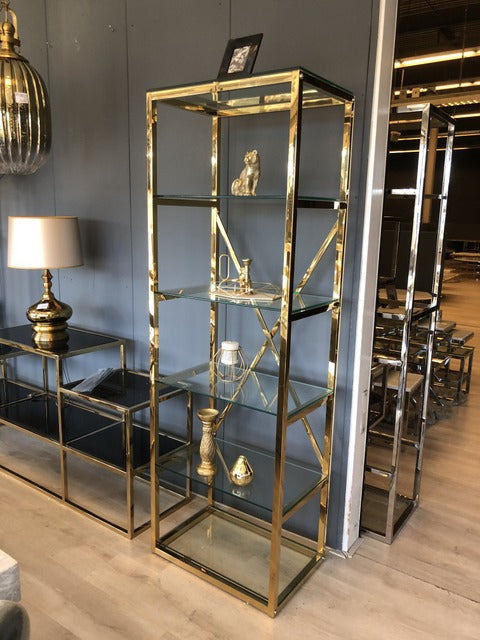 Regal Gold Metall Glas, Bücherregal Gold Glas Metall, Glasregal Gold, Breite 60 cm